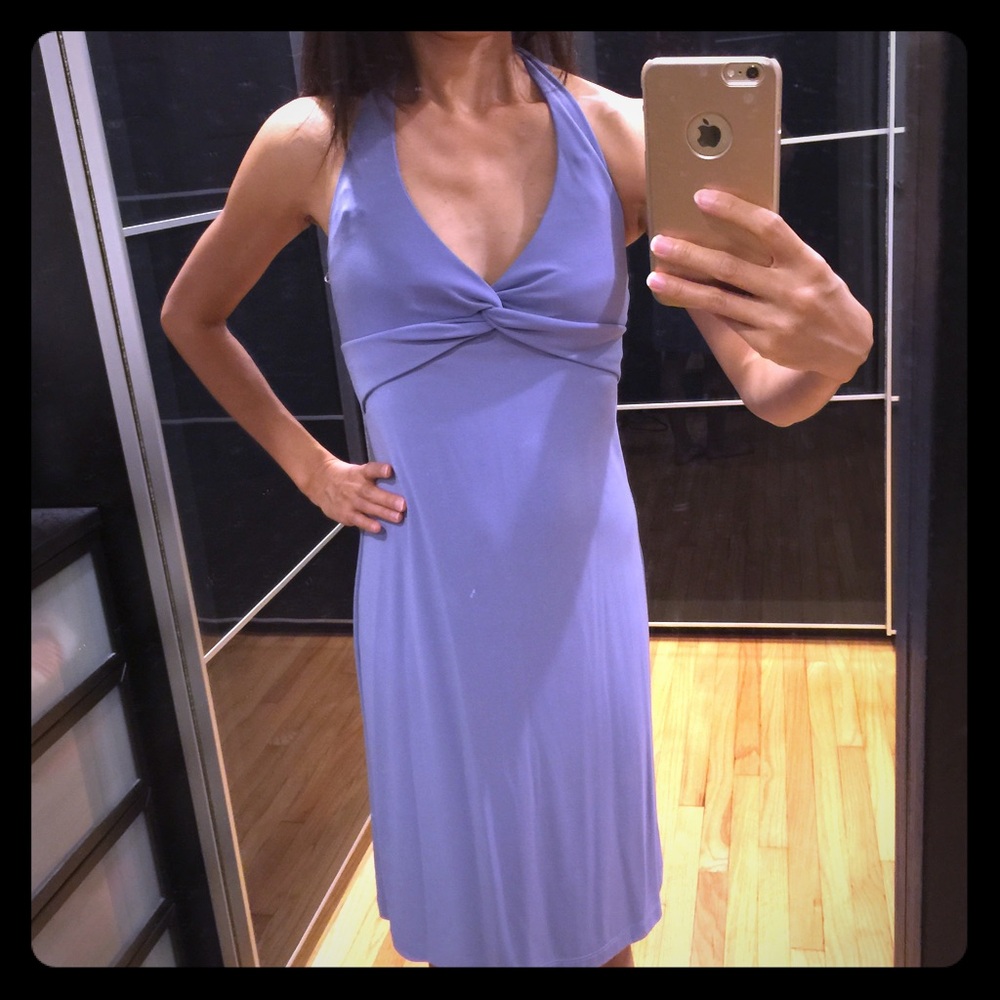 BCBG Lavender Halter V-Neck Midi Dress